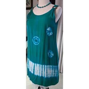 turquoise & white Resort Sun Dress dress O-Ring Shibori Tie-Dye Boho Gypsy